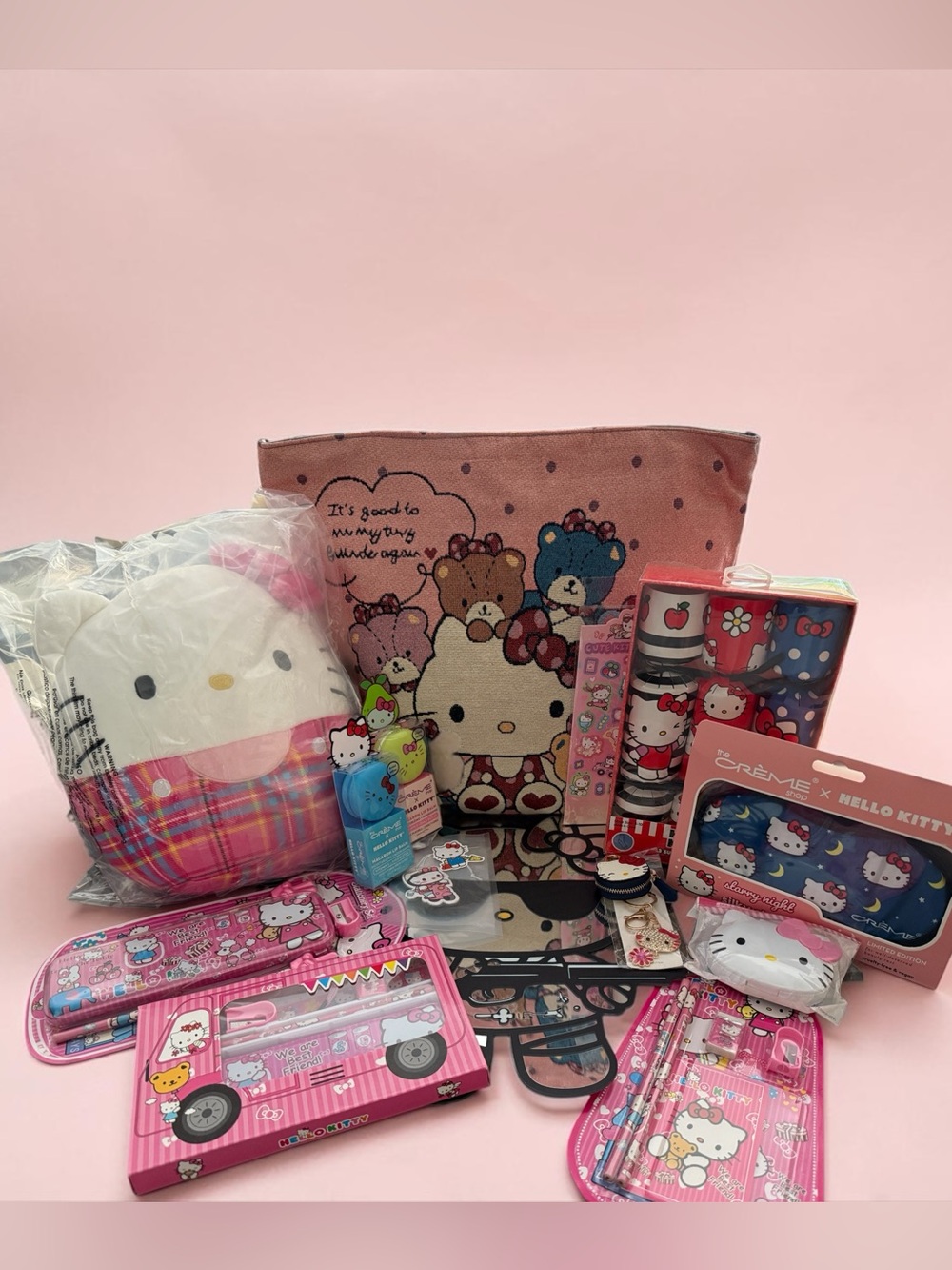 Hello Kitty 15 Piece Bundle Tote Bag Squishmellow Creme Shop and More! NWT